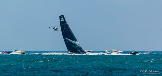 Mar Mostro takes Leg 6 Puma Ocean Racing's entrant in the 2011-2012 Volvo Ocean Race, Mar Mostro (Monster of the Sea), sails with the spectator fleet after winning Leg 6 (Itajai, Brazil to Miami, FL, United States). The Volvo Ocean Race is a 39,000-mile, 10 month, regatta that circumnavigates the globe stopping briefly in ports around the world to replenish, race, and make repairs.