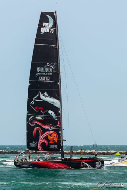 Mar Mostro Arrives in Miami Puma Ocean Racing's entrant in the 2011-2012 Volvo Ocean Race, Mar Mostro (Monster of the Sea), sails down the Port of Miami shipping channel after winning Leg 6 (Itajai, Brazil to Miami, FL, United States). The Volvo Ocean Race is a 39,000-mile, 10 month, regatta that circumnavigates the globe stopping briefly in ports around the world to replenish, race, and make repairs.