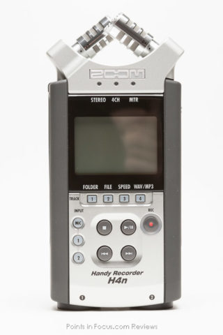 The front of the h4n has controls to select inputs, start, stop, and navigate saved recordings, start stop recording other miscelanious features.