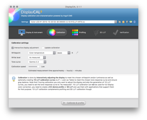 displaycal calibration for film