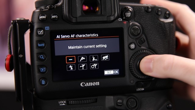 AI servo characteristics selection screen