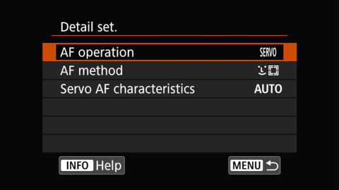 EOS r5 af detail set screen