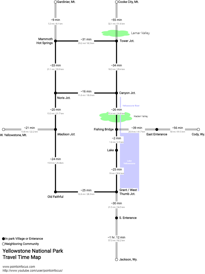 Yellowstone National Park Travel Time Map • Points in Focus Photography